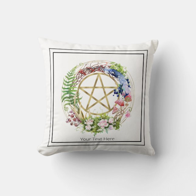 Guld Pentacle Naturkrans Blommor Bohemsk  Kudde (Framsida)