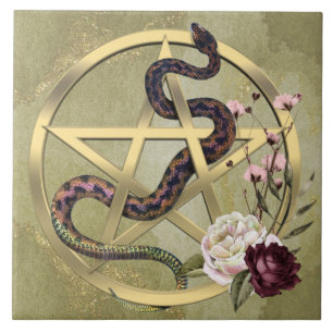 Guld Pentacle och Snake with Ro Pagan Altar Kakelplatta