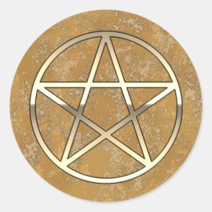 Guld- Pentacle Runt Klistermärke