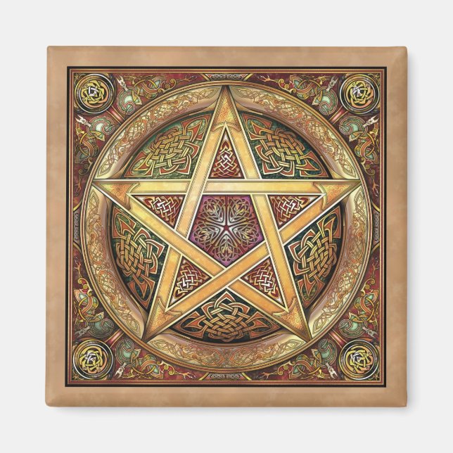 Guld Pentacle Square Magnet (Framsidan)