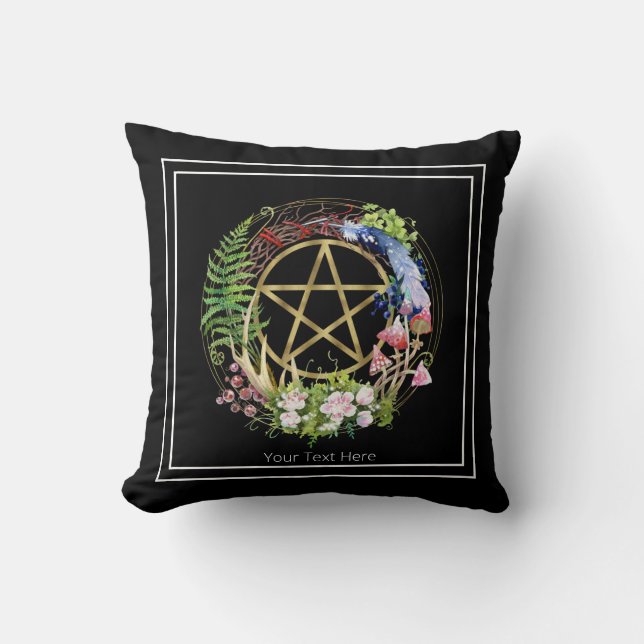 Guld Pentagram Naturkrans Blommor Bohemsk  Kudde (Framsida)