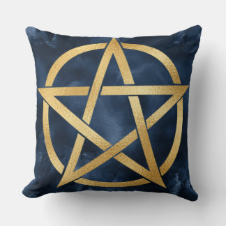 Guld Pentagram-symbol på blå Kudde