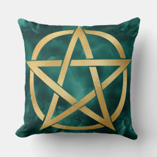 Guld Pentagram-symbol på grön bakgrund Kudde