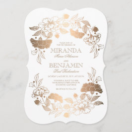 Guld Peonies | Blommigt Elegant och Vintage bröllo Inbjudningar