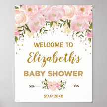  Guld Peonies Chic Baby Shower Välkommen