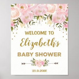  Guld Peonies Chic Baby Shower Välkommen Poster