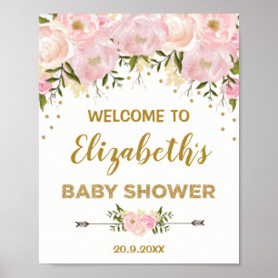  Guld Peonies Chic Baby Shower Välkommen Poster