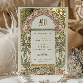 Guld Peonies Vintage Birthday Inbjudan
