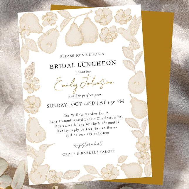 Guld Perfect Pear Bröllops Luncheon Inbjudan (Bridal Shower Luncheon )