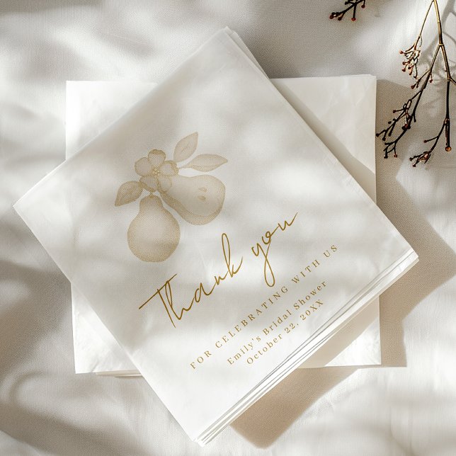 Guld Perfekt Pear Möhippa Tack Napkin Pappersservett (Simple Pear Thank You Event Napkin
)