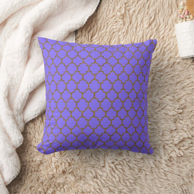 Guld Periwinkle Blue Quatrefoil Pillow Kudde (Filt)