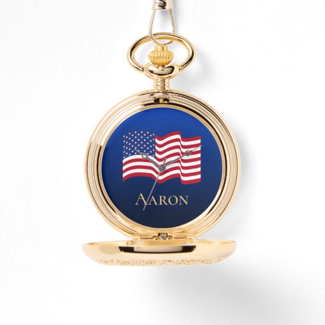 Guld Personlig American Flagga Pocket Watch Armbandsur (Framsida)