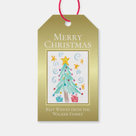 Guld Personlig Barnbild God Jul Presentetikett