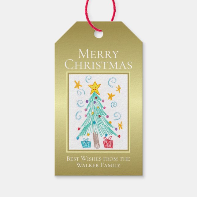 Guld Personlig Barnbild God Jul Presentetikett (Framsidan)