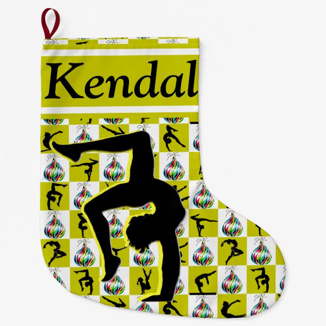 GULD PERSONLIG GYMNAST GIRL CHRISTMAS STOCKING STOR JULSTRUMPA (Framsidan)