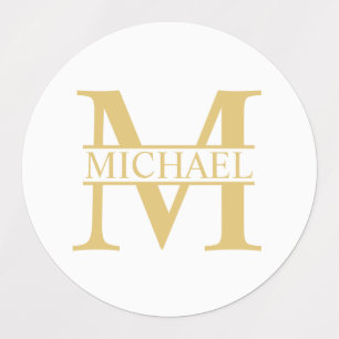 Guld Personlig Monogram- och Namn-etiketter Klistermärke