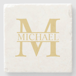 Guld Personlig Monogram och Namn Stenunderlägg