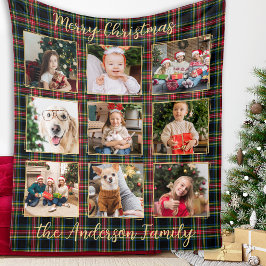 Guld Photo Collage-familjen med julpapp Anpassning Fleecefilt