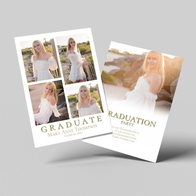 Guld Photo Collage Studentfest Classic Inbjudningar (Graduation photo collage graduation template. )