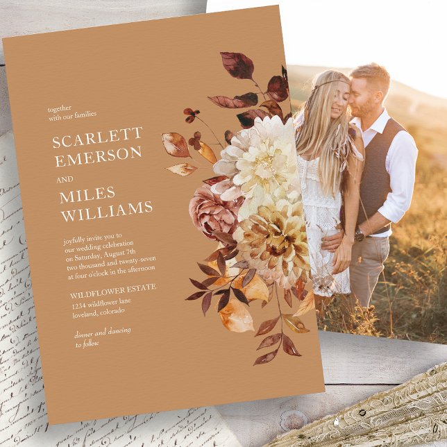 Guld Photo Fall Wedding Inbjudningar (Gold Photo Fall Wedding Invitation
)