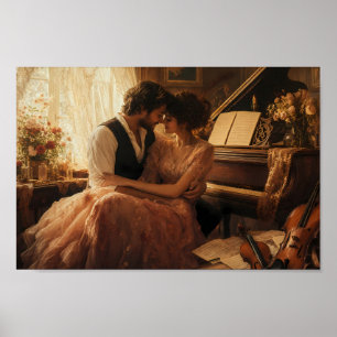Guld Piano Kärlekshistoria Drömmar Konstaffisch Poster