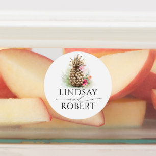 Guld Pineapple Blommigt Tropical Watersecure Stick Klistermärke