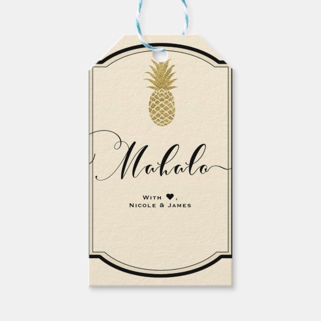 Guld Pineapple Cream Black Tropical MAHALO ALOHA Presentetikett (Framsidan)