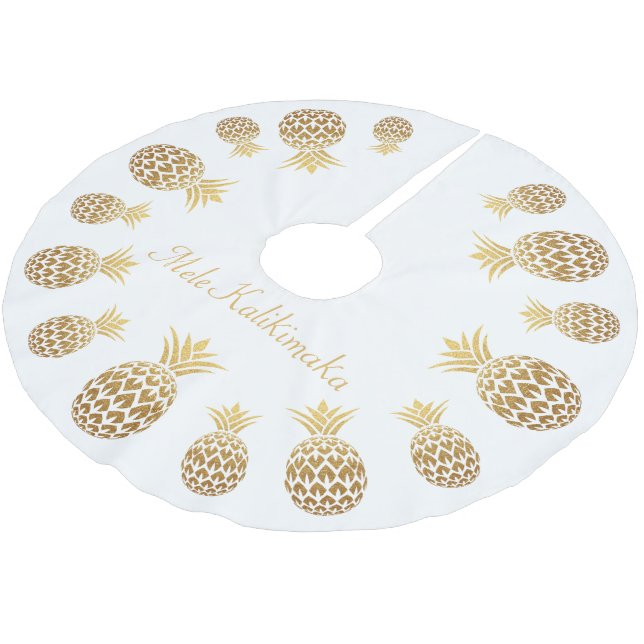 Guld Pineapple Mele Kalikimaka Hawaiian Jul Julgransmatta Borstad Polyester (Vinklad)