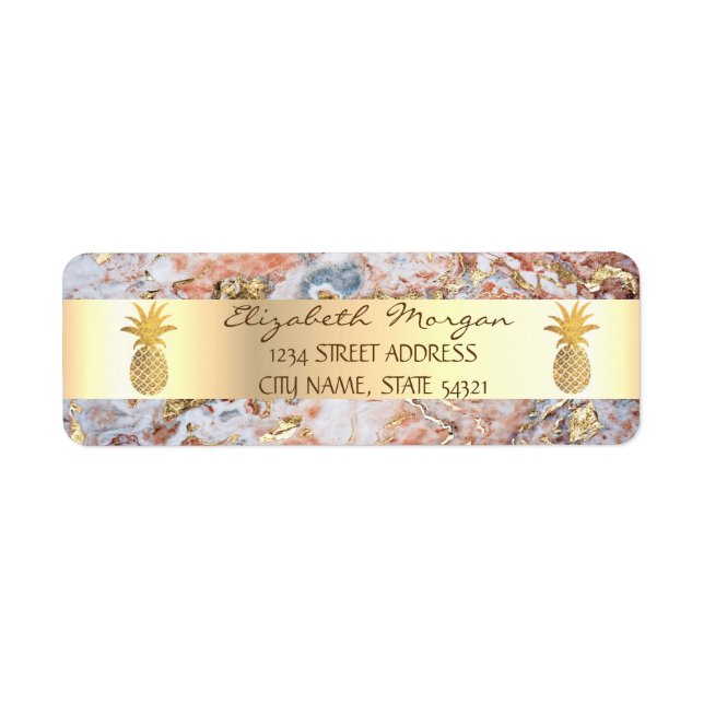 Guld Pineapple Ombre Marble Stripe Returadress Etikett (Framsidan)
