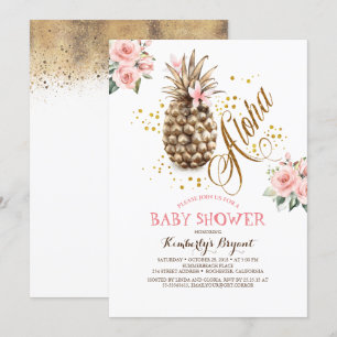Guld Pineapple Rosa Blommigt Beach Baby Shower Inbjudningar