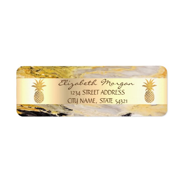 Guld Pineapple Trendig Marble Stone Address Label Returadress Etikett (Framsidan)