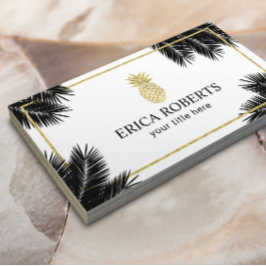 Guld Pineapple Tropical Handflatan Lämnar Modern Visitkort
