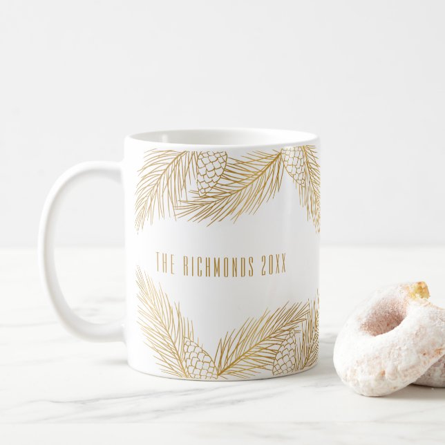 Guld Pinecones och Gräs Nål jul Kaffemugg (Med munk)