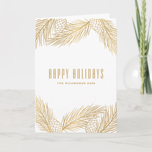 Guld- Pinecones och gräsnålarhelgdag Helgkort (Framsida)