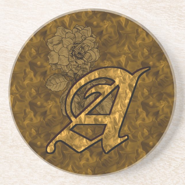 Guld Pion Elegant Monogram Initial A Underlägg Sandsten (Framsidan)