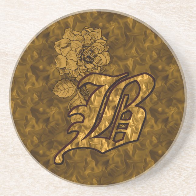 Guld Pion Elegant Monogram Initial B Underlägg Sandsten (Framsidan)