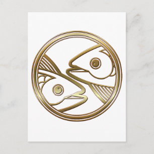 Guld Pisces zodiac Fish Astrology -tecken Vykort