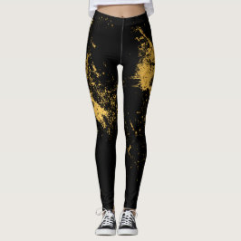 Guld plaskad svart leggings