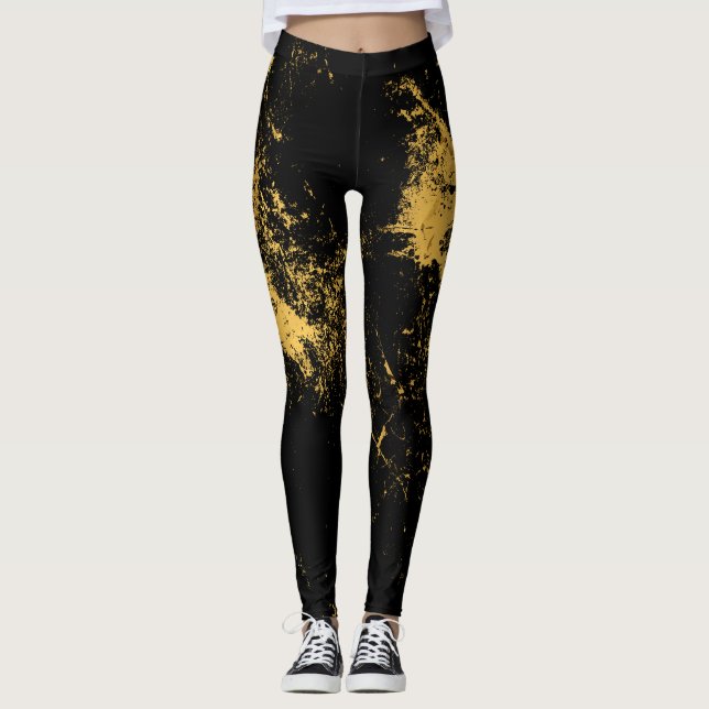 Guld plaskad svart leggings (Framsida)