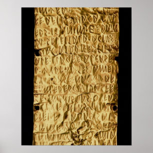 Guld pläterar med "den långa" Etruscan inskrifte Poster