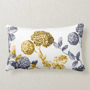 Guld & platina moderna botaniska blom- Toile Lumbarkudde