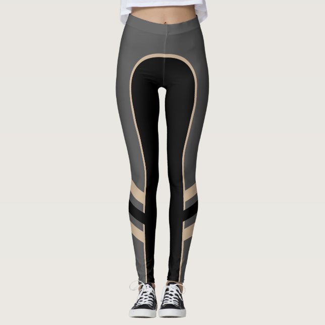 Guld/Platina/Svart benbalar Leggings (Framsida)