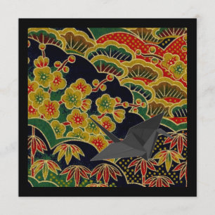 guld plommonblomma mönster japanese kimono Textili Inbjudningar