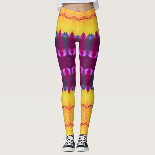 Guld Plum Lila och turkos Leggings (Framsida)