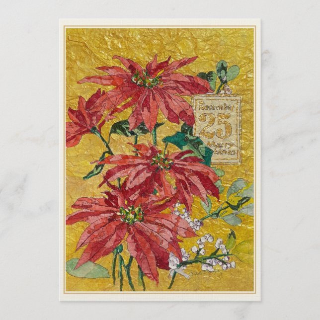 Guld Poinsettia | Blank Fin Konst Julkort (Framsida)