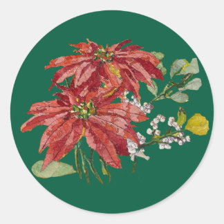 Guld Poinsettia | Fin konst Juldekal Runt Klistermärke