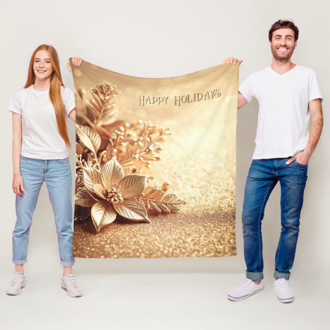 Guld Poinsettia Flygande Filtdyna Fleecefilt (På plats)