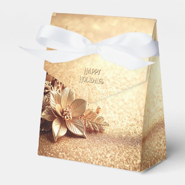 Guld Poinsettia Holiday Favor Presentaskar (Framsidan Sidan)