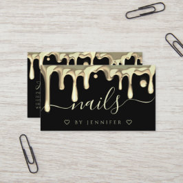 Guld Polish Drips Nails Konstnär QR-kod Svart Visitkort