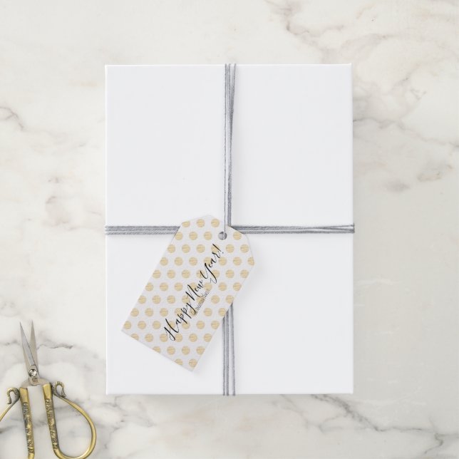 Guld Polka Dot Confetti Gott nytt år Gift Märkres Presentetikett (Med Snöre)